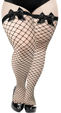Moon Wood Calze Rete Donna Autoreggenti con Fiocchi Calze Sexy a Rete Overknees Taglia XXL