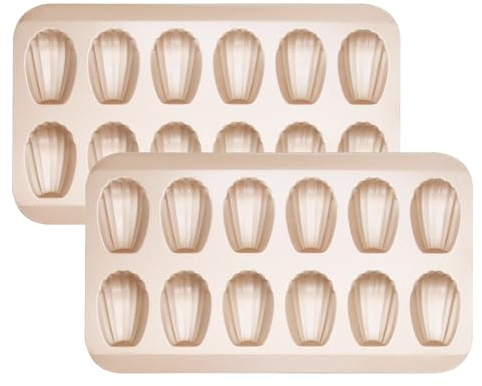 Bandeja de madeleine de 12 cavidades, molde antiadherente para hornear pasteles, bandeja para hornear conchas de vieira, utensilios para hornear gruesos, paquete de 2