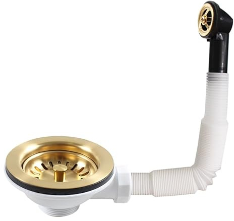 TALEA Brushed Golden Color Sink Basket Strainer Waste for Kitchen, Round Overflow,Sink Waste Kit Accessory,XK186C061-U