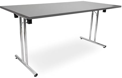 Besprechungstisch klappbar, Klapptisch Gestell Chrom gerader Fuß, Schreibtisch Maße 140x80 oder 160x80cm, Konferenztisch platzsparend stapelbar, hauseigene Fertigung (Anthrazit, 140 x 80 cm)