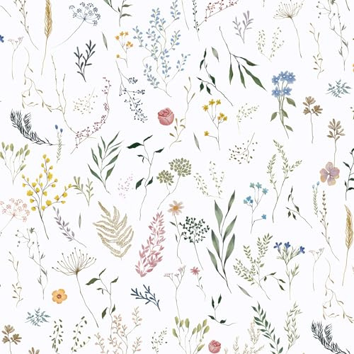 CiCiwind Self Adhesive Wallpaper Floral Contact Paper White Thicken Peel and Stick Wallpaper 41×500cm Flower Leaf Wallpaper Waterproof Sticky Back Plastic for Living Room Bedroom Wall Furniture Decor