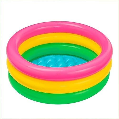 Virsus Piscina Gonfiabile Multicolor 412NP, Piscinetta per piccoli in Pvc a 3 Anelli gonfiabili color giallo, verde e rosa, per terrazzo, giardino, spiaggia (114x25 cm)