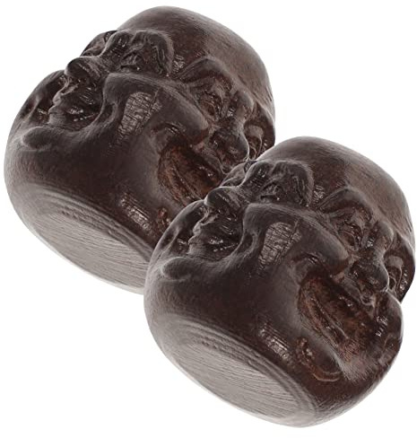 Ciieeo Adorno de Cabeza de Buda Diseño Pequeño 2 Piezas Tallada en Madera de Agarwood, Adorno para Escritorio u Oficina