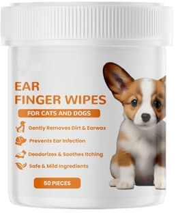Factorys Fingertücher zur Reinigung von Hundeohren, Reinigungstücher für Hunde- Katzenohren, Hundeohrtücher reduzieren Ohrenschmalzbildung, Hundeohrtücher lindern Gerüche, Zughunde (White, 6.2x5.7cm)