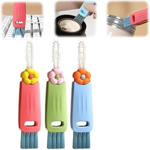 3in1 Cup Lid Cleaning Brush,Multifunctional Crevice Cleaning Brushs, Bottle Cup Lid Brush Multi Functional Crevice Cleaning Brush,For Bottle Gap Tight Spaces Cups (3pcs-flowers)