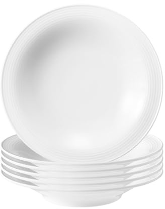 Seltmann Weiden Beat Suppenteller 6er Set, ø 22,5 cm, Tiefer runder Teller mit Rillenrelief, Porzellan, Weiß