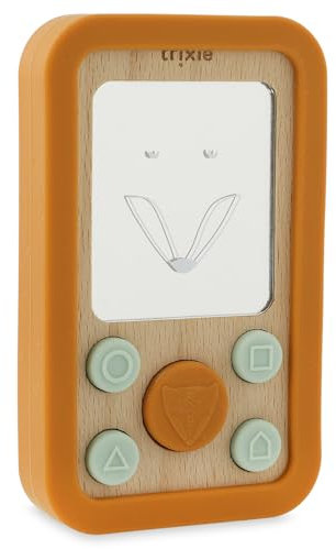 Trixie Mr. Fox - Telefono in legno per bambini, morbido e resistente, in silicone sicuro e legno naturale, giocattolo sensoriale per neonati e bambini, design ecologico