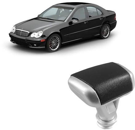 Rumplex Schaltknauf Automatik Schaltknüppel Schalthebel Kompatibel mit Mercedes-Benz C E CLS Klasse W203 W204 A207 C207 W211 W212 C219 ergonomischer Griff Schwarz mit silbernen Details