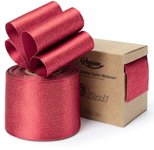 Keypan Rot Geschenkband Breit 63mm Verdrahtet Glitzerndes Verdrahtet Satinband Schleifenband für Baumschmuck, Kränze, Geschenkpapiere, Wohnkultur, 9.14m
