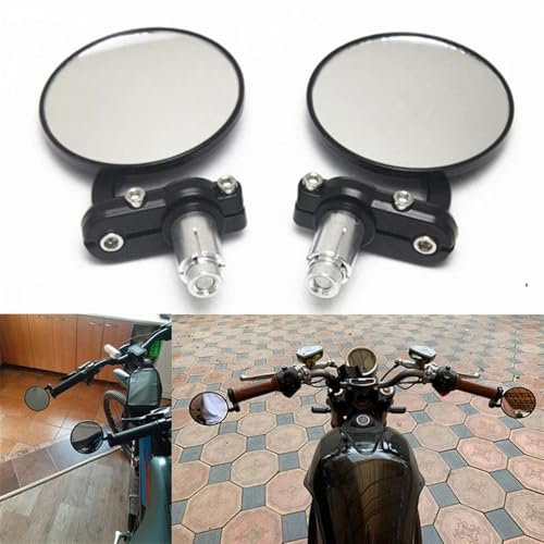 YZCSYBBF Schwarze 7/8 Lenkerendenspiegel Oval Custom Classic Seitenspiegel Chopper Bobber Cafe Racer ATV Quad Rückspiegel(Round2)