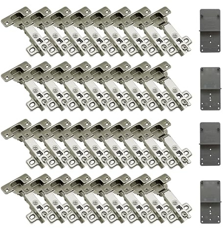LOOTICH 105 Grado Totalmente Solapado Bisagras 35 mm sin Amortiguación con Cierre Automático Bisagra para Puerta de Mueble Armario de Cocina 32 Piezas