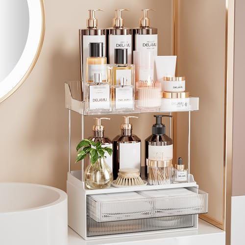 Delamu Make Up Organizer, 2 Schubladen, 2 Ebenen, Transparent | This skincare organizer keeps skincare, cosmetics and beauty essentials neat, visible and easy to reach