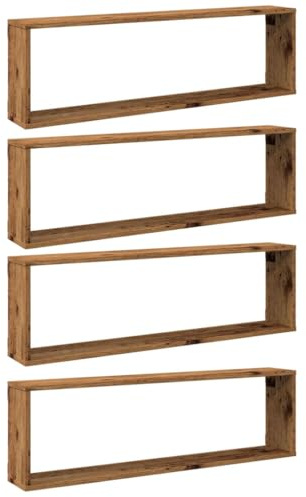 vidaXL Vägghylla kubformad 4 st åldrat trä 100x15x30cm konstruerat trä, väggförvaring, kubhylla, bokhylla, förvaringshylla, kubhyllor, bokhyllor