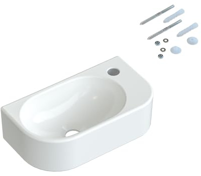 YAKE Handwaschbecken klein gäste wc Waschbecken weiß Design 40x 21,5x 10,5cm hängend Wandmontage Bad Waschplatz Waschbecken mit Wasserhahnloch aus Keramik