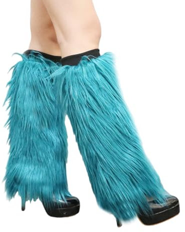 Watreketal Beinstulpen, Plüsch-Beinstulpen für Damen, weiche pelzige Stiefelaufsätze, geripptes elastisches Oberteil, flauschige Beinabdeckungen, Winterzubehör, Party-Kostüm, Seeblau - 30C, One size