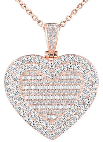 CPSLOVE Damen Mädchen Herz Fotos Halskettes Medaillons 925 Silber Ketten Kreative Herz Zirkon Öffnen Anhänger Personalisierte Photo Openable Anhänger Fashion Schmuck Rosegold