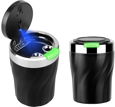 Jubaopen 2PCS Cendrier de voiture avec lumière LED Cendrier de Cigarette de Voiture avec couvercle Amovible Sans fumée Auto-extincteur Cendrier multifonctionnel pour voiture Bureau