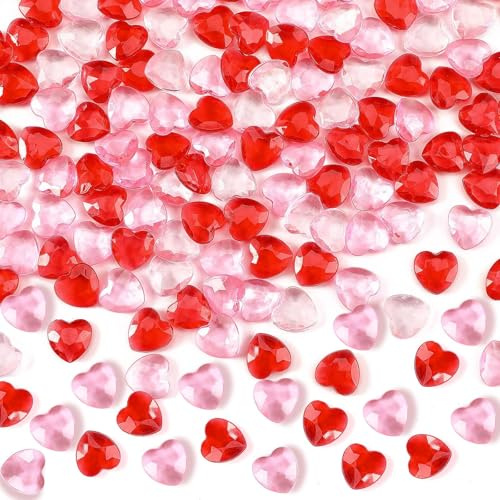 BOARDFEB 240 cristalli traslucidi a forma di cuore in acrilico rosso e rosa per San Valentino, gemme 3D a forma di cuore, gemme per riempire vasi, rocce di ghiaccio, da spargere sulla tavola, feste,