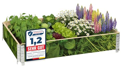 Garronda Cadre Potager en Bois imprimé 120x80x20 cm – Bac de Jardin pour Plantes, Fleurs, Fruits et légumes, Caisse de Rangement en Bois avec Motif décoratif GD-0075 (Feuilles de Plantes, 1 pcs)
