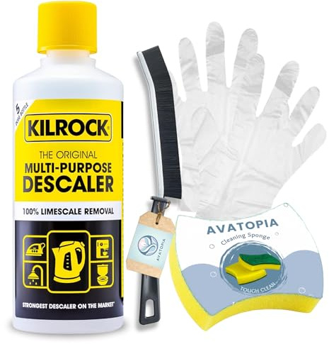Big K Multi-Purpose Descaler 400ml with Cleaning Sponge, Crevice Brush, Plastic Gloves – Limescale Remover for Kettle, Toilet, Shower Head