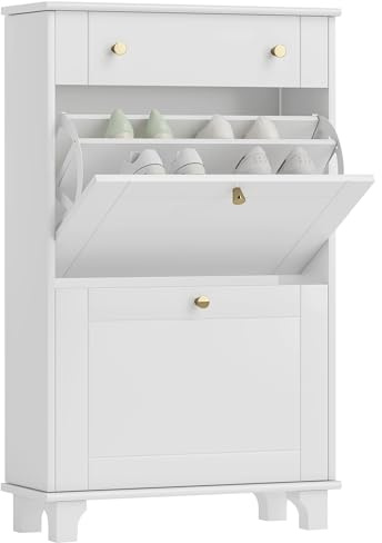HOMCOM Skoskåp, smal entré, skoskåp med lådor med fälldörrar och justerbar hylla, för entré och hall, 8 par, 60 x 23,5 x 98,5 cm, vit