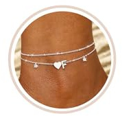 FUNEIA Fußkettchen Für Damen Silber 925/14K Gold Vergoldet Buchstaben Fussketten Für Frauen Wasserfester Herz Layered CZ Fußkette Boho Verstellbar Fusskette Fußschmuck Geschenke für Mädchen