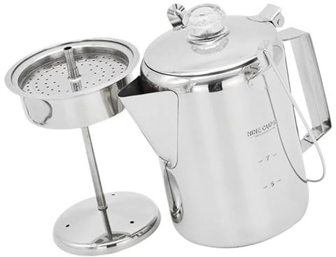 QUEENYARD Percolatore per caffè in acciaio inox, da 9 tazze, grande capacità, con coperchio incernierato, caffettiera per campeggio e cucina domestica