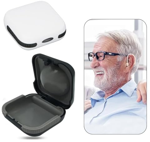 2 Pack Hearing Aid Case, Waterproof Portable Hearing Aids Case with High Elastic Silicone Cushion, Anti-Drop Hearing Aid Protective Box, Compact Hard Storage Box for Hearing Aids – Black and White