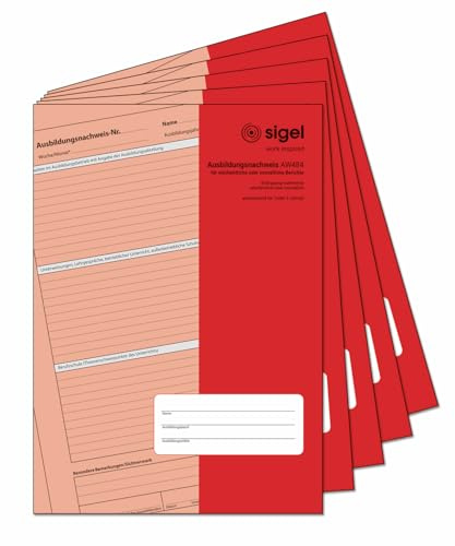 Sigel AW484/5 utbildningsbevis/rapportbok f.veckovis eller månadsregistrering, 5 stycken, A4, 28 ark, varje 1 vecka eller 1 månad med översikt över 1 sek, tillräckligt för 1 eller 3 år