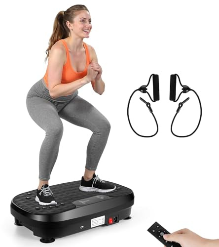 TOTEBOX Vibration Plate Exercise Machine Black, Home Gym Whloe Body Fitness Trainers, 120 Speeds Vibration Power Platform with Resistance Bands, Bluetooth Speaker and Remote