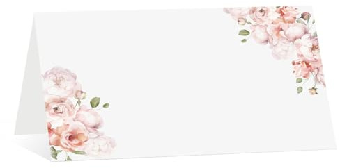 Pink Floral Place Cards, Folded Tent Cards for Wedding Birthday Baby Shower, Seating Name Cards for Dinner Tables, Perfect for Banquet Tables, Buffet Food Label /25 pack-FZ006