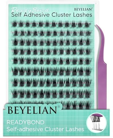BEYELIAN Self Adhesive Eyelashes Clusters 120Pcs, D Curl 10-16mm Press On Lashes with Tweezer, Pre Glued Eyelashes DIY Lash Cluster Kits H16