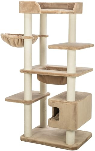 TRIXIE Katzen-Kratzbaum XXL Brunna, mit Höhle – 165 cm, Taupe | Robuste Sisal-Kratzflächen und weiche Polster – bietet Kratzspaß, Spiel und entspannten Rückzug für Katzen