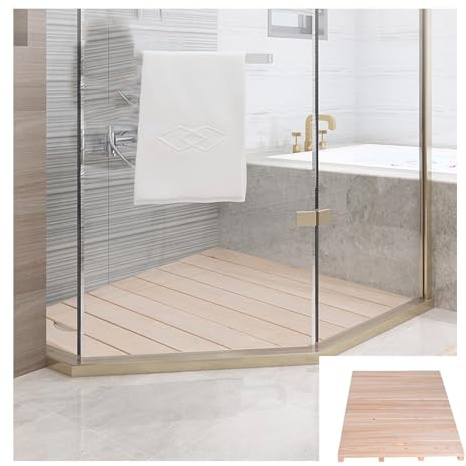 Tapis de bain en bois, tapis de bain antidérapant en bois for salle de bain, tapis de douche et de baignoire rectangulaires robustes de type caillebotis(W80xL85cm/W31xL33.5in)