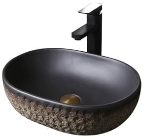 Vasque a Poser Petit lavabo en céramique imitation pierre, for piscine extérieure, salle de bain, comptoir artistique Lavabo