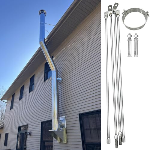 Chimney Wall Bracket Extended Roof Brace, Wood Stove Pipe Support for Stability, Fits 8cm-25cm Tubes, Stainless Steel Brackets Kit(180mm Dia Hoop)