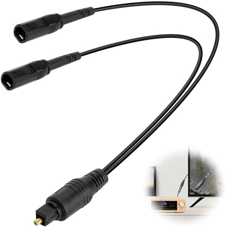 TNSLAND Toslink digital optisk splitter adapter kabel 1 i 2 out, 32 cm SPDIF ljudkabel förlängning, SPDIF splitter ljudkabel ingång 2 uttag 1 kontakt för hemmabio, TV, DVD-spelare (svart)