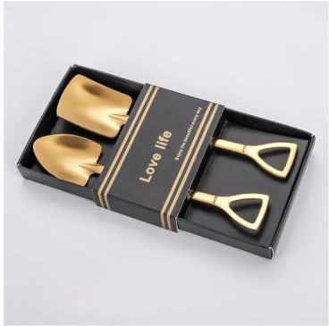 2-Piece Shovel Shaped Dessert Spoons Set, Gold Tone Stainless Steel Ice Cream Spoons, Pointed & Square Spade Spoon, Mirror Polished, Hanging Hole Handle for Coffee Tea Watermelon Grapefruit