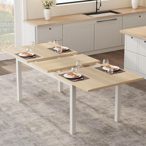Crevyteg Extendable Dining Table, 47 to 63 Inch Expandable Table for 4 to 8 People, Modern Industrial Desk for Home Office Kitchen and Small Space, Waterproof MDF Top