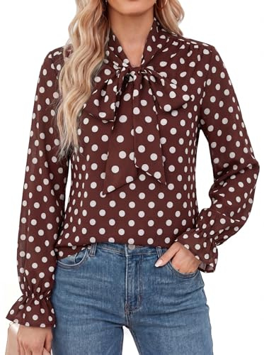 GRACE KARIN Women's Chiffon Long Sleeve Tops Floral Tie Front Blouses Shirt | Polka Dots Floral Shirts, Lined, Fall Chiffon, Business Casual, Tunic Blouses, Lightweight Boho Tops