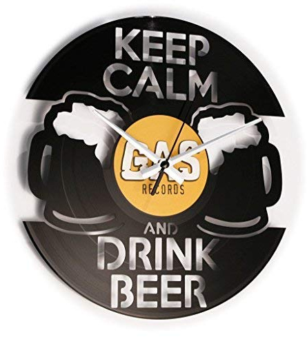 DISCOCLOCK Shallplattenuhr Drink Beer - Lautlos Wanduhr, einfach aufzuhängen. 100% Made in Italy Handwerkliches Produkt