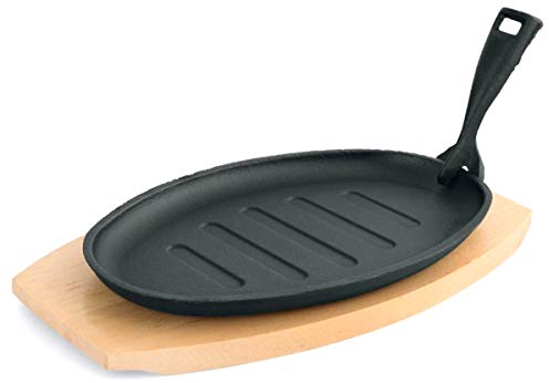 TAMLED Servierpfanne oval Gusseisen mit Holzuntersetzer und Griff