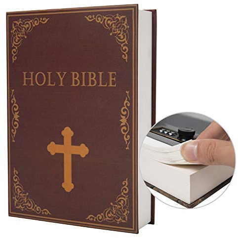 Boîte de rangement sûre de livre de détournement de papier réel, coffre-fort secret de dictionnaire avec serrure de code/clé, coffre-fort caché de livre de flip (Clé de la Bible)
