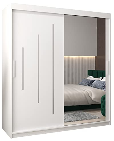 MEBLE KRYSPOL Kleiderschrank mit Spiegel York 2 - Garderobenschrank - Schrank Schlafzimmer - Mehrzweckschrank Zwei Schiebetüren - Regalen - Flur Möbel - Kleiderstange Schrank - Allzweckschrank