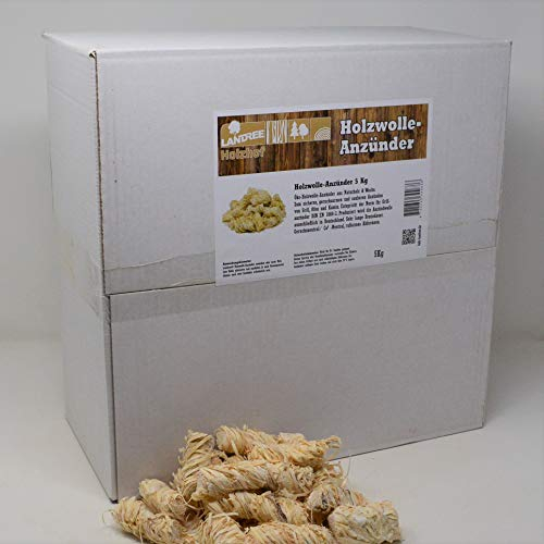 Landree Holzwolle Anzünder 450 STK, Kaminanzünder aus Naturholz & Wachs, paraffinfreie Anzündwolle für Kamin, Ofen, Feuerschale, Grillanzünder, 8+ Min Brenndauer, geruchsneutral, 5 kg