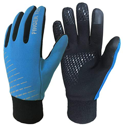 FINGER TEN Handschuhe Kinder Winter Frühling Für Jungen Mädchen Fahrrad Laufen Fußball Outdoor Sport Touchscreen Warm Winddicht rutschfest Paar (L, Blau)