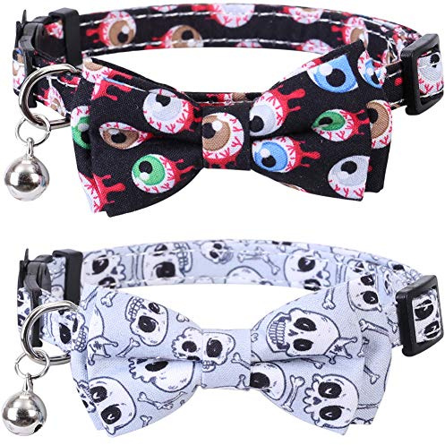 Lamphyface 2 Stück / Set Halloween Katzenhalsband mit Schleife und Glöckchen für Kätzchen, verstellbare Sicherheit