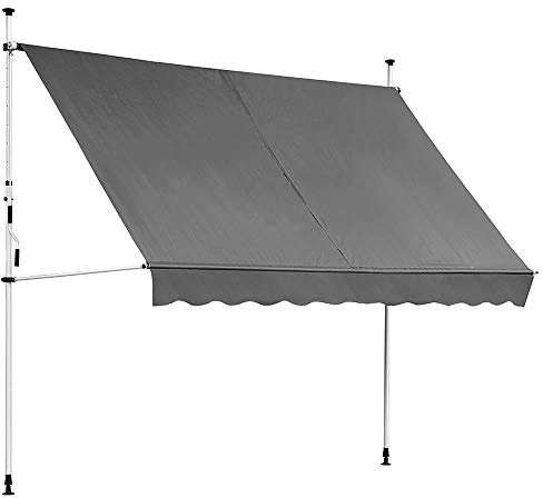Melko Klemmmarkise Balkonmarkise ohne Bohren 300x120 cm mit LED Beleuchtung | wasserabweisendes Polyester-Tuch, UV-Schutz, höhenverstellbar, werkzeugfreie Montage, ideal für Mietwohnungen, Grau