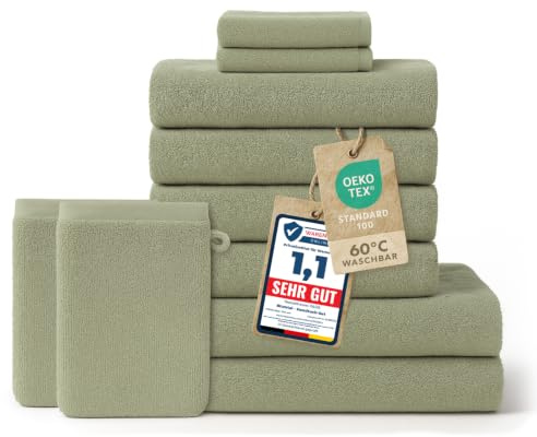 Blumtal Premium Frottier Handtücher Set 10 teilig 100% Baumwolle - Oeko-TEX zert. Badetuch 2X (70x140 cm) + Handtuch 4X (50x100 cm) + Gästehandtuch 2X (30x30 cm) + Waschlappen 2X (15x20 cm) - Grün