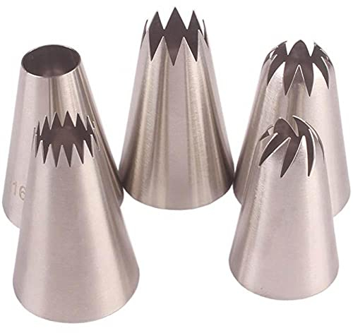 TOSSPER 5pcs/pack Large Piping Tips Set Stainless Steel Russian Icing Nozzles Kit Pastry Cupcakes Cakes Cookies Decorating Tool